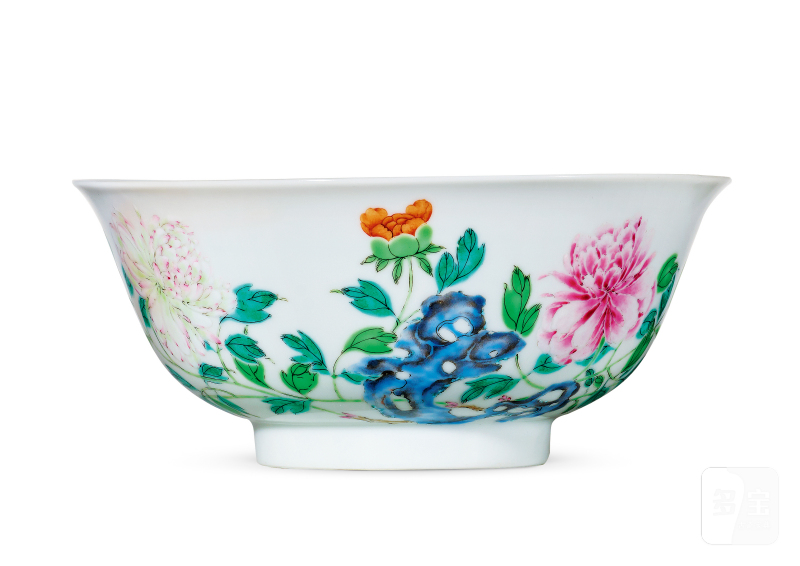 清雍正 粉彩洞石花卉纹碗 - 图1